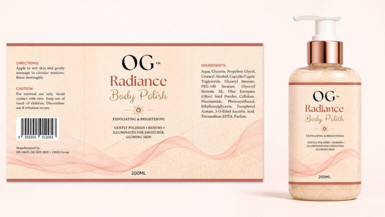 Radiance Body Polish 200ml - ready-to-brand packaging and label layout, OEM private label Malaysia