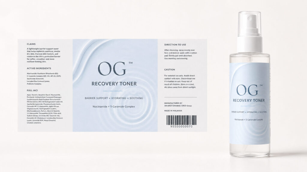 Recovery Toner 120ml - ready-to-brand packaging and label layout, OEM private label Malaysia