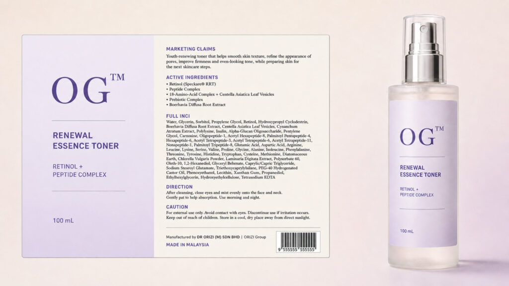 Renewal Essence Toner 100ml - ready-to-brand packaging and label layout, OEM private label Malaysia