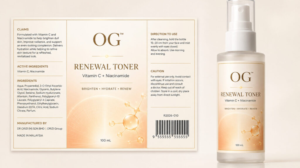 Renewal Toner 100ml - ready-to-brand packaging and label layout, OEM private label Malaysia