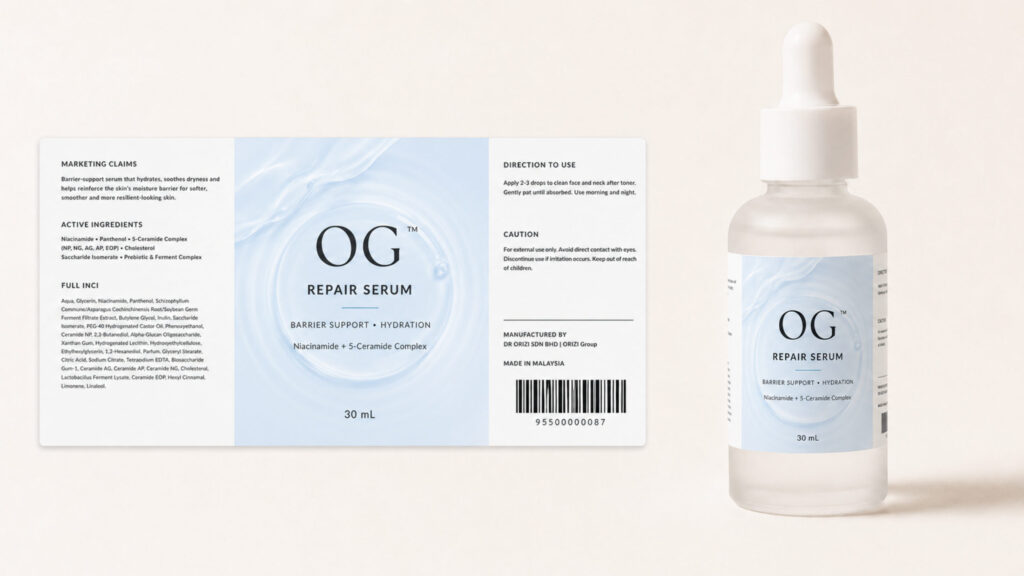 Repair Serum 30ml - ready-to-brand packaging and label layout, OEM private label Malaysia