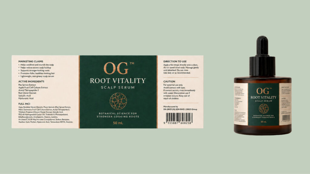Root Vitality Serum 50ml - ready-to-brand packaging and label layout, OEM private label Malaysia