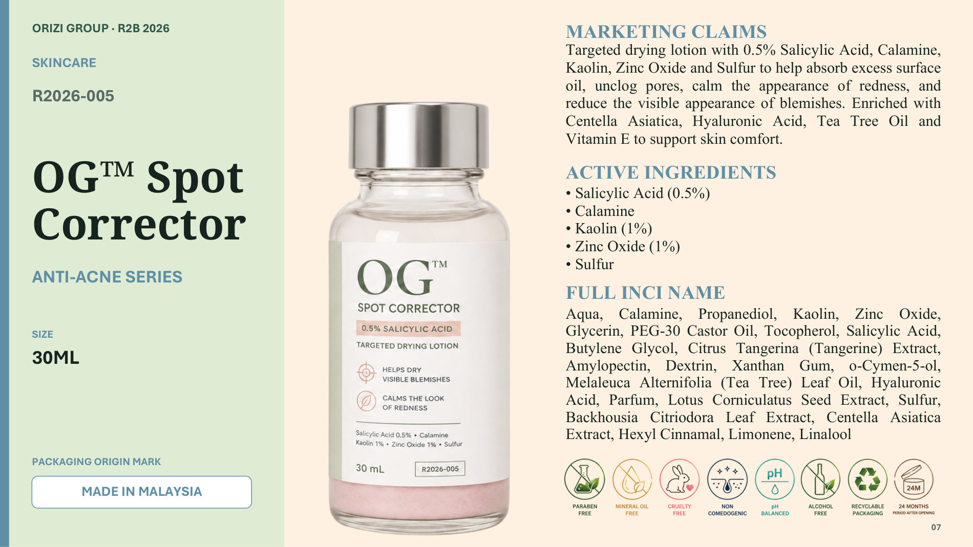 Spot Corrector 30ml - R2B ready-to-brand product sheet, ORIZI Group Malaysia