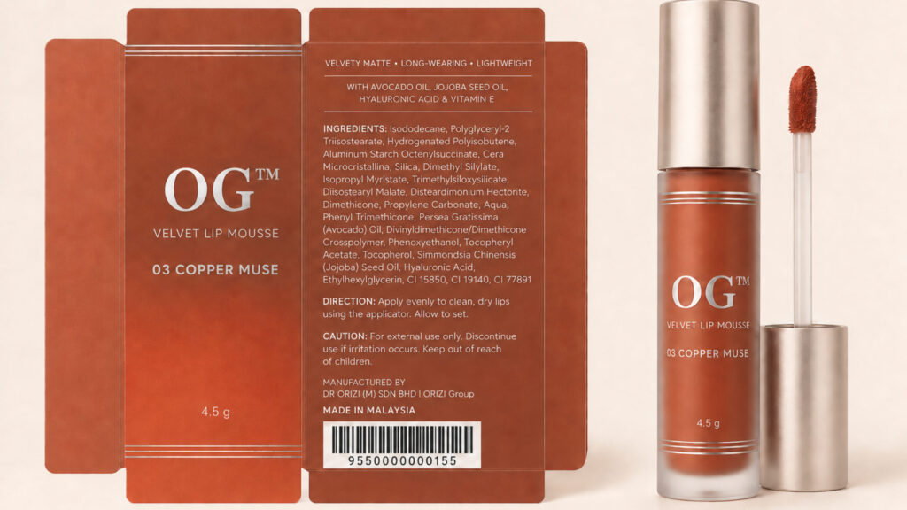Velvet Lip Mousse 03 – Copper Muse 4.5g - ready-to-brand packaging and label layout, OEM private label Malaysia