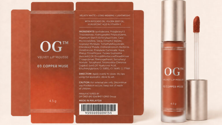 Velvet Lip Mousse 03 – Copper Muse 4.5g - ready-to-brand packaging and label layout, OEM private label Malaysia