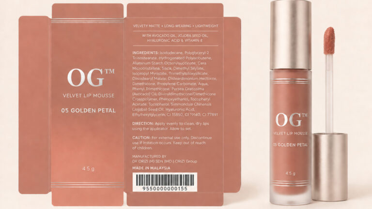 Velvet Lip Mousse 05 – Golden Petal 4.5g - ready-to-brand packaging and label layout, OEM private label Malaysia
