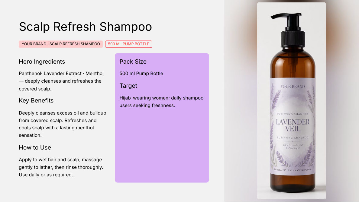 Scalp Refresh Shampoo 500ml - private label OEM concept for the Malaysian koperasi market, ORIZI Group