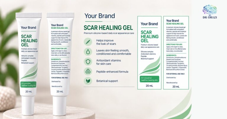 Scar Healing Gel 20ml - pharmacy private label packaging mock-up, ORIZI Group OEM Malaysia