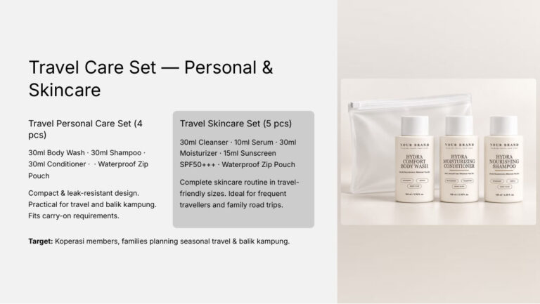 Travel Personal Care Set (4 pcs) - koperasi private label product, ORIZI Group OEM Malaysia