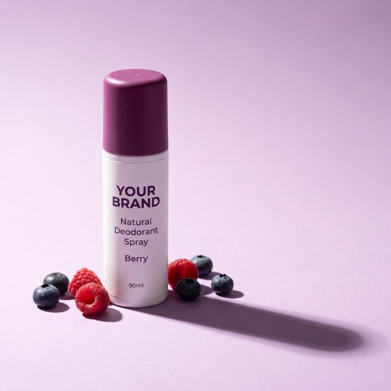 Natural Deodorant Spray - Berry 90ml - private label OEM mock-up, ORIZI Group Malaysia