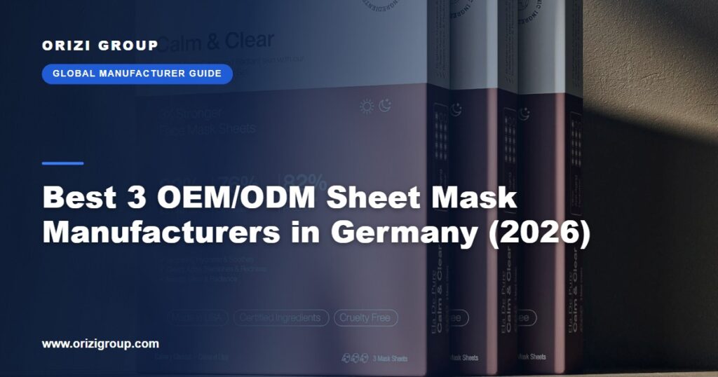 Boxed Calm and Clear sheet face masks on a shelf, representing the German OEM/ODM sheet mask manufacturers covered in this 2026 guide