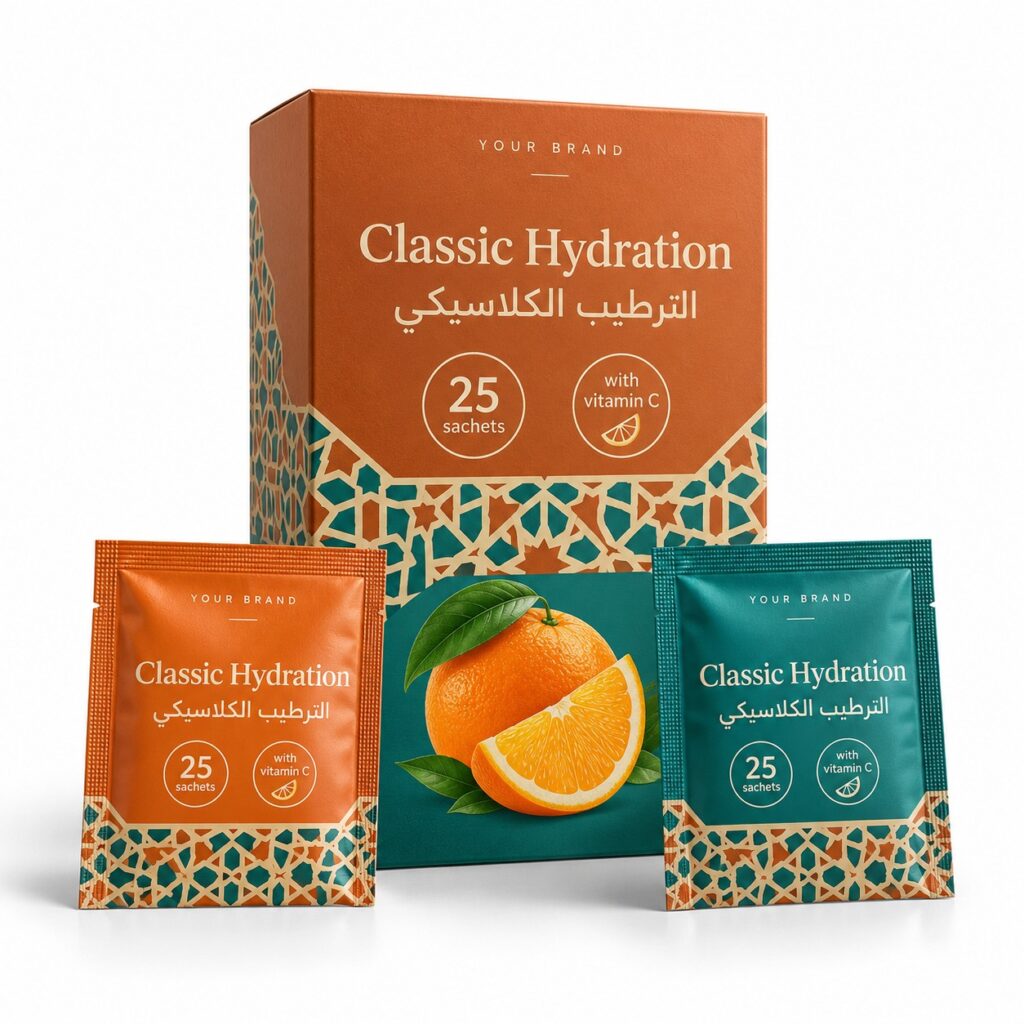 Classic Value Electrolyte Sachet — private-label electrolyte powder mock-up, your brand