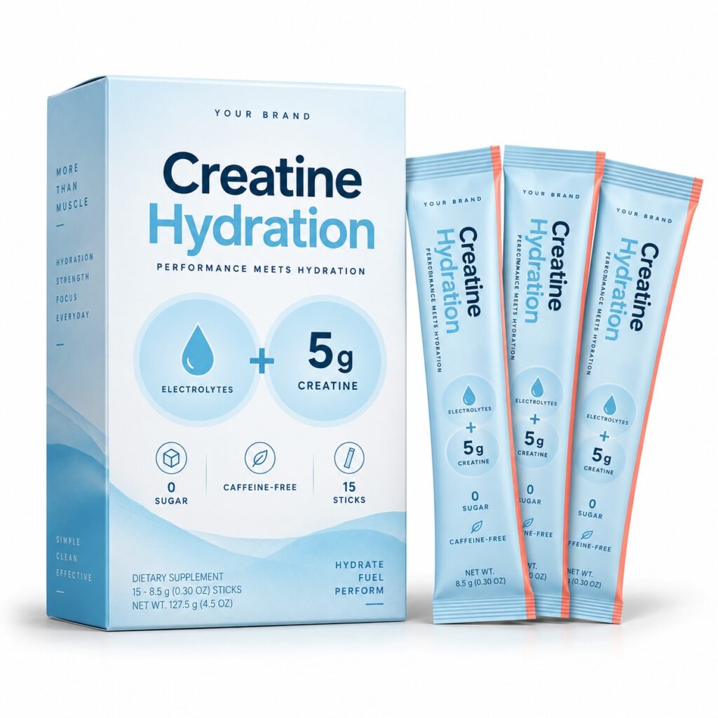 Creatine Hydration Stick — private-label electrolyte powder mock-up, your brand