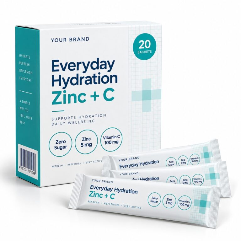 Everyday Hydration Zinc + C Sachet — private label electrolyte powder, made by ORIZI Group
