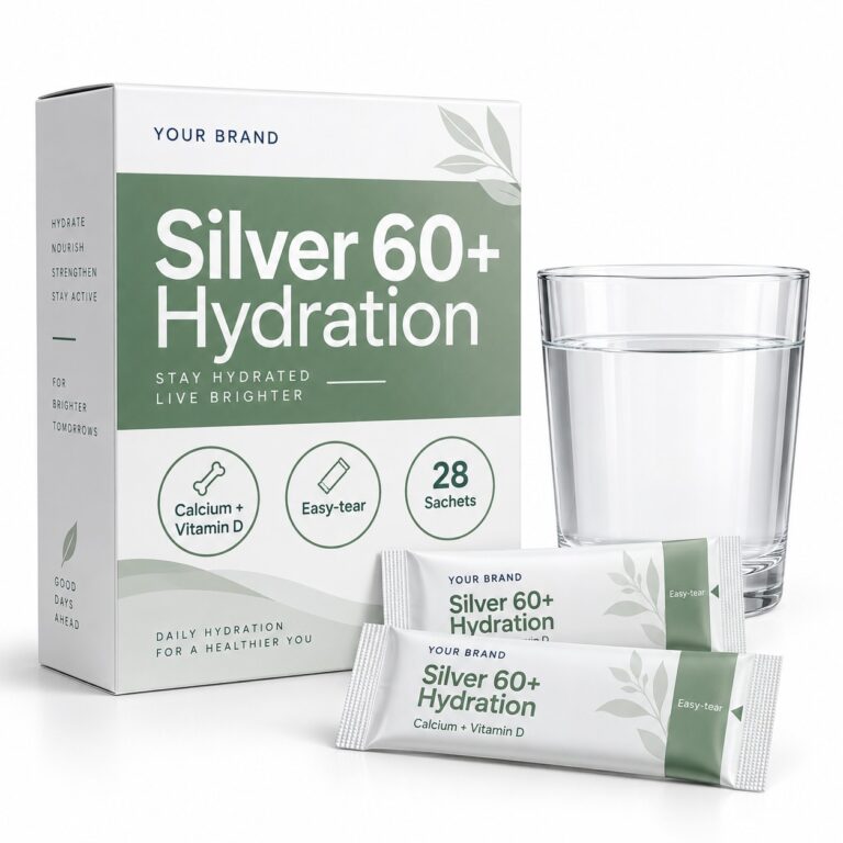 Silver 60+ Hydration Sachet — private label electrolyte powder, made by ORIZI Group