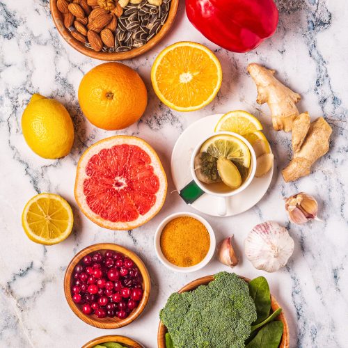 Foods that boost the Immune System, top view.